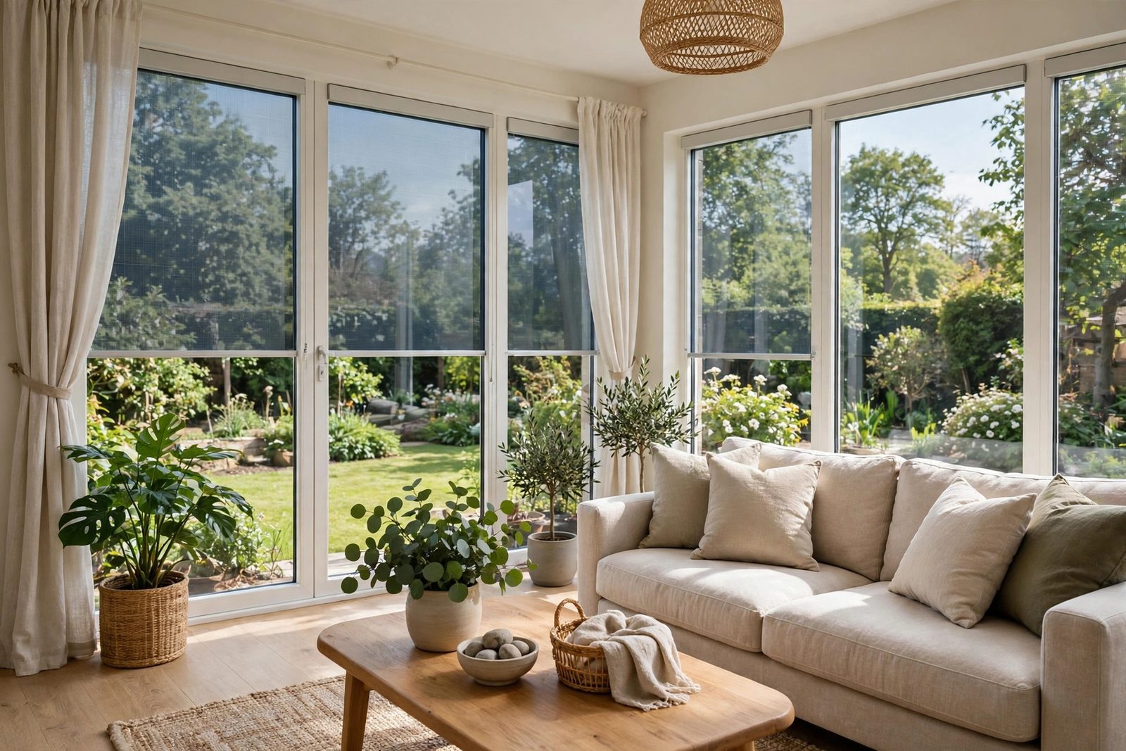 Living room with solar window film reducing afternoon glare in a Snellville home