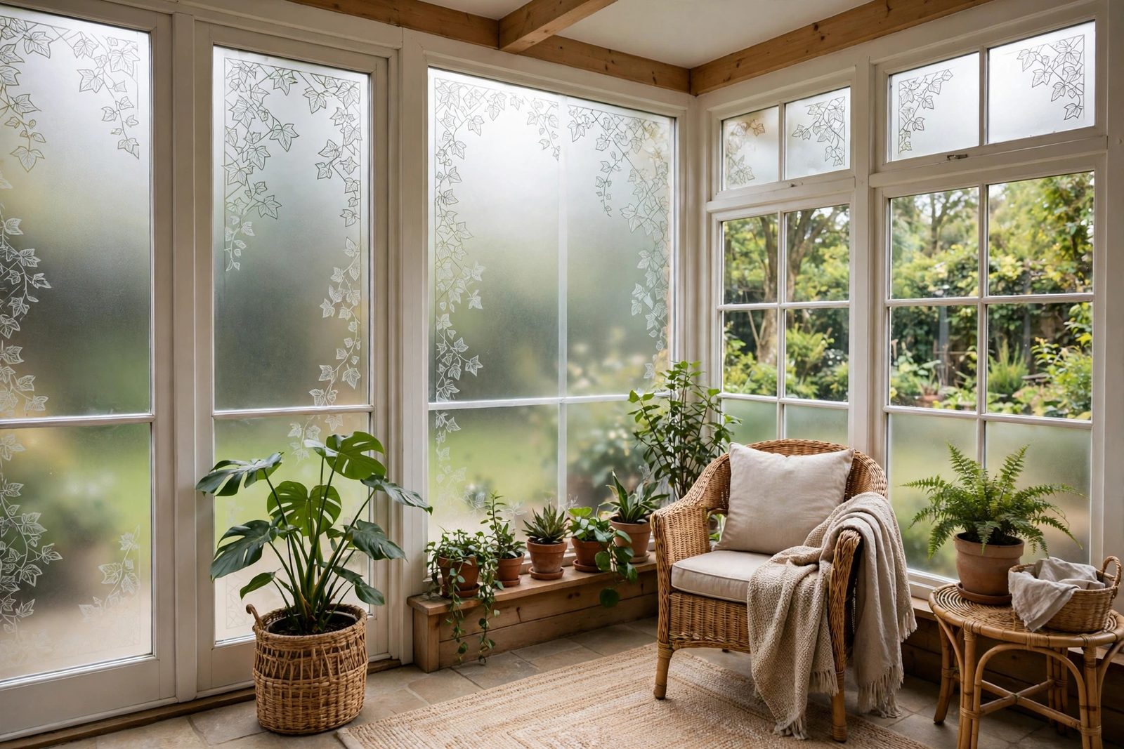 Sunroom windows with newly installed home window film in Snellville