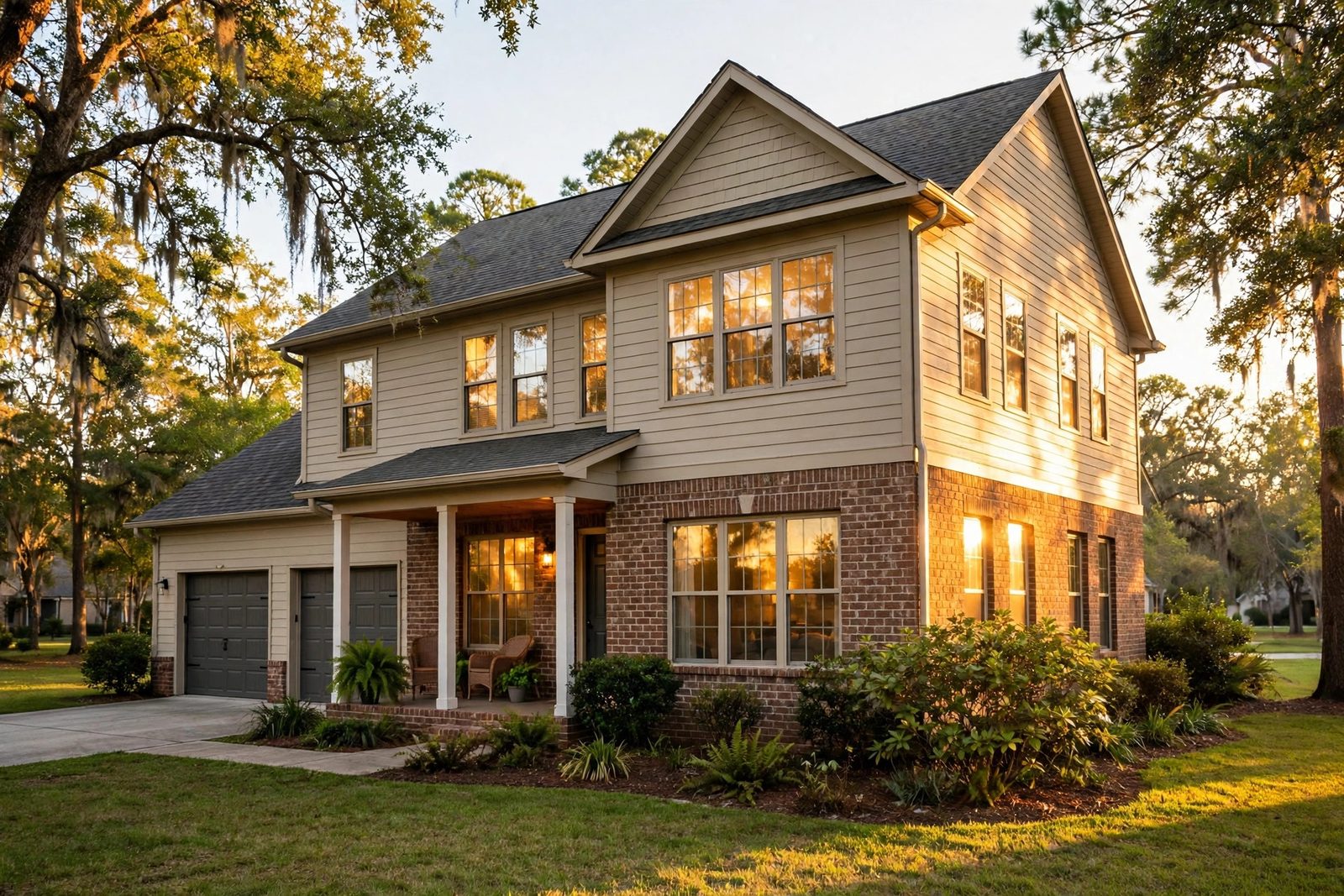 West-facing windows in a two-story Snellville family room fitted with ceramic home film