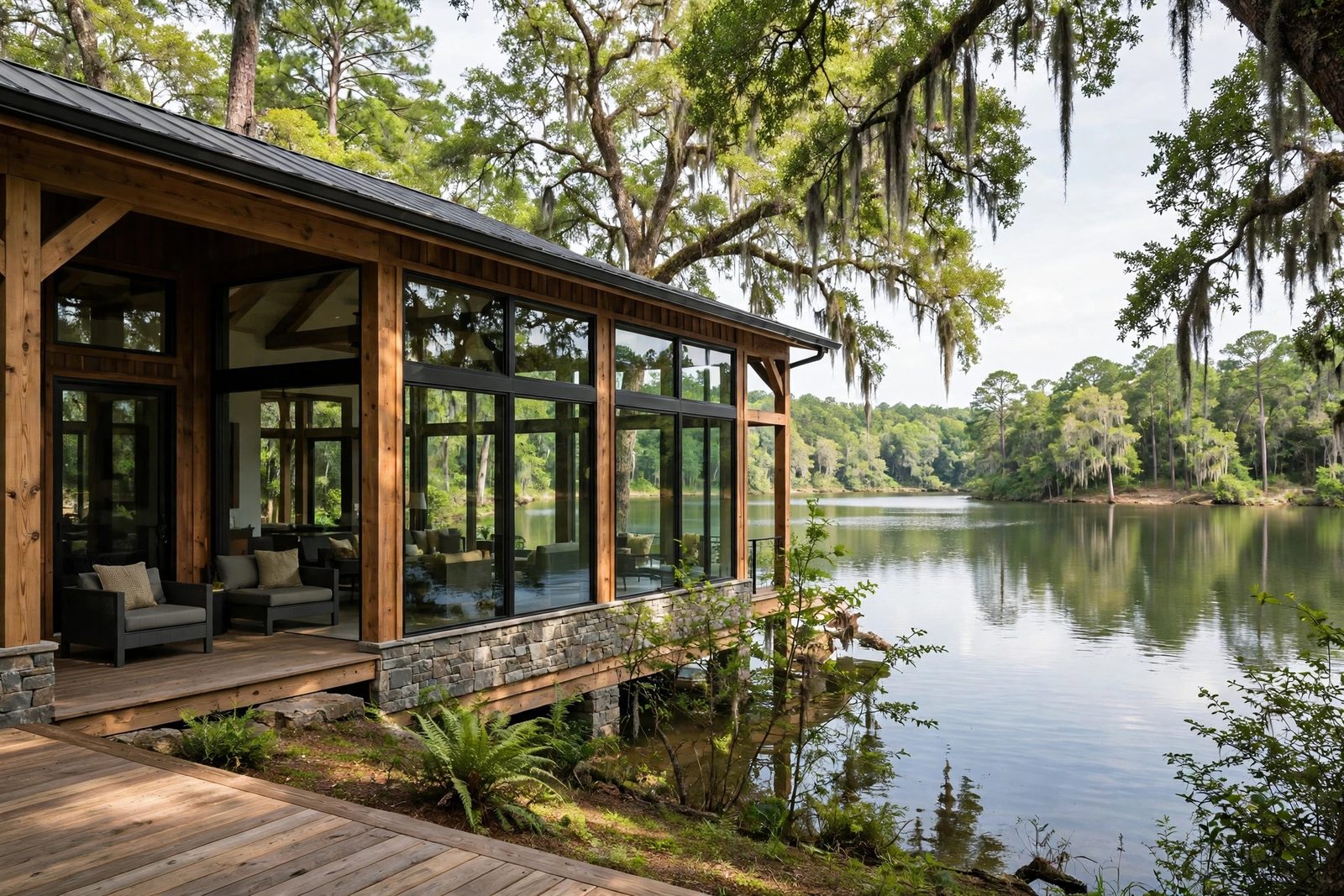 Lake-facing glass on a Norris Lake home in Snellville GA