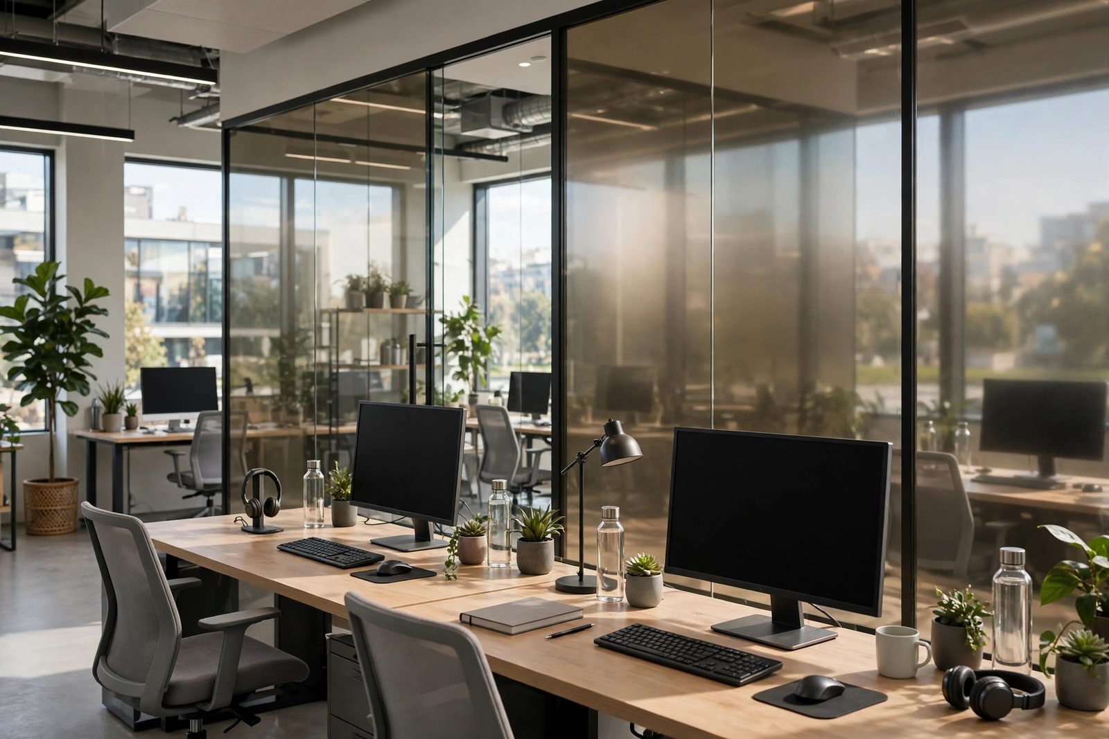 Office glass with window film beginning to peel at the edges in Snellville