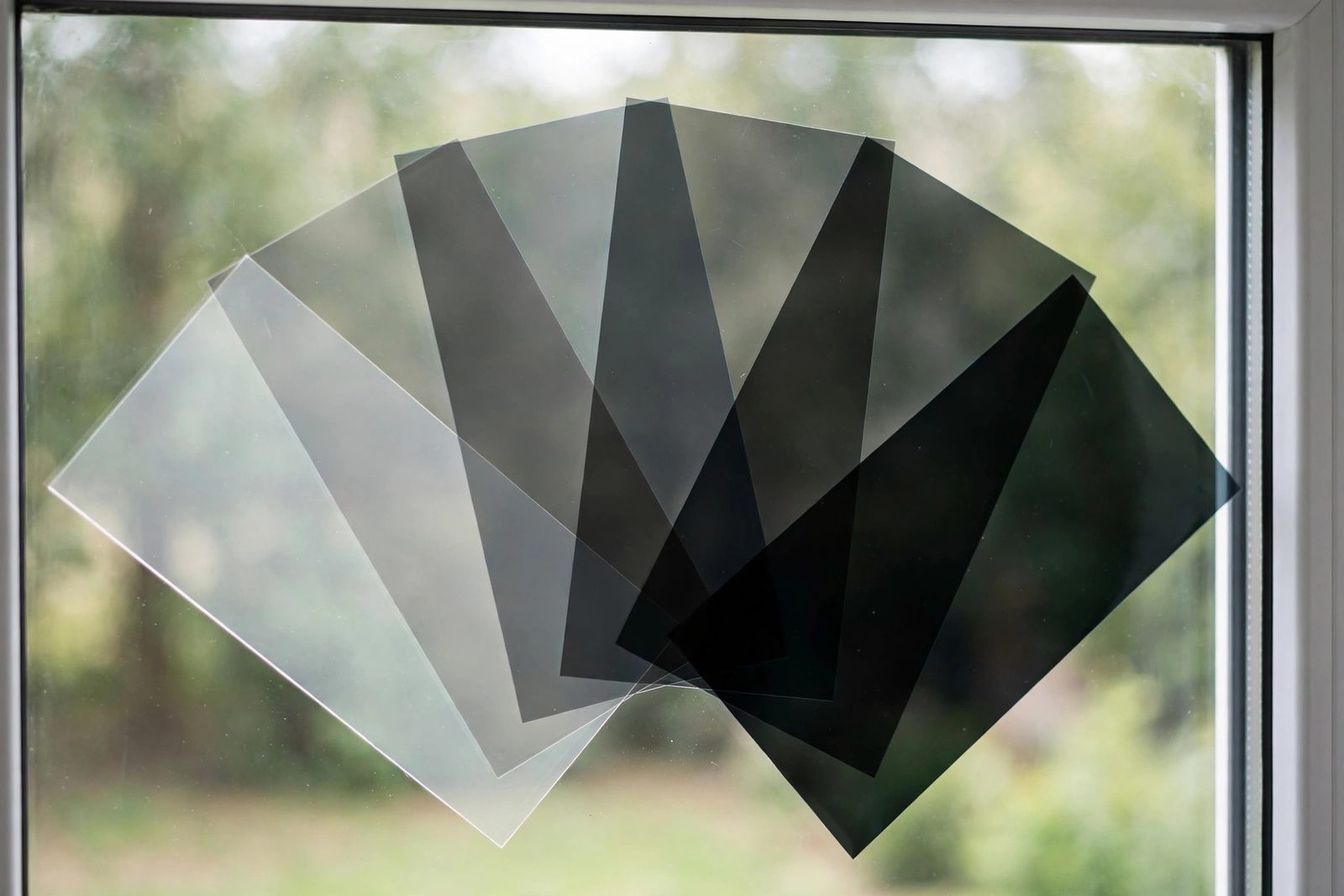 Window tint shade samples with guide pricing at O2 Window Tinting Snellville