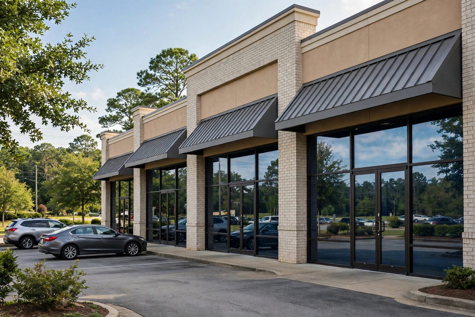 Snellville storefront glass with solar window film reducing glare